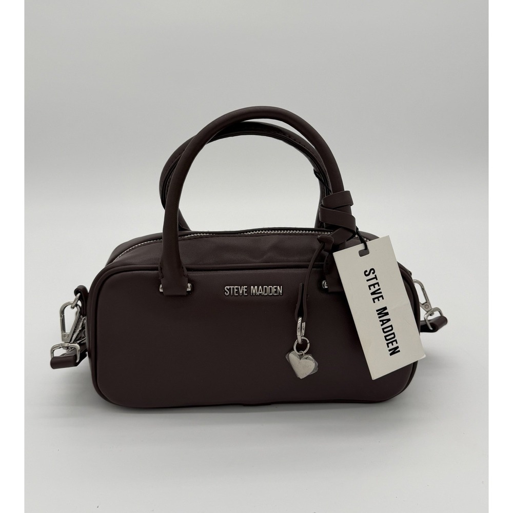 Steve Madden Bharlan Chocolate Satchel Bag Crossbody With Heart Charm New
